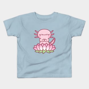 Cute Axolotl Meditating On Lotus Flower Kids T-Shirt